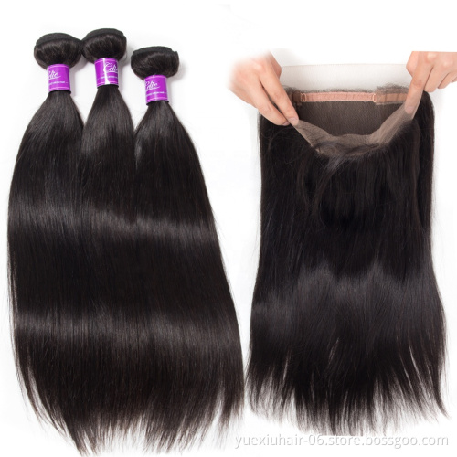 Straight Indian Hair Bundles with Lace Closure Frontal Virgin Cuticle Human Hair Weft